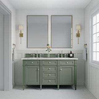 60 Inch Brittany Freestanding Vanity in Smokey Celadon / Victorian Silver Top