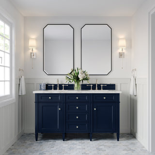60 Inch Brittany Freestanding Vanity in Victory Blue / Victorian Silver Top