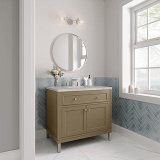 36 Inch Chicago Freestanding Vanity in Walnut Whisper / Victorian Silver Top