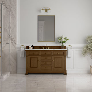 60 Inch Brookfield Freestanding Vanity in Honey Oak / Ethereal Noctis Top