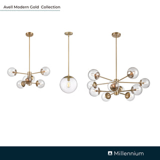 Avell 1 - Light Chandelier Ceiling Light Modern Gold