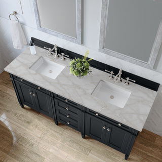 72 Inch Brittany Freestanding Vanity in Black Onyx / Victorian Silver Top