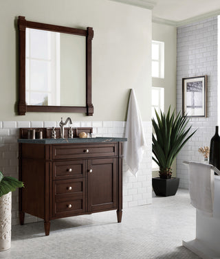 36 Inch Brittany Freestanding Vanity in Burnished Mahogany / Parisien Bleu Top