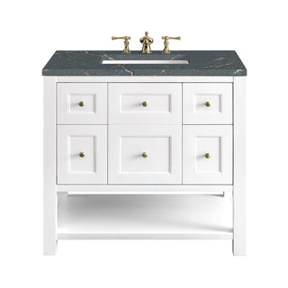 36 Inch Breckenridge Freestanding Vanity in Bright White / Parisien Bleu Top