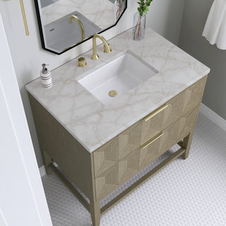36 Inch Emmeline Freestanding Vanity in Pebble Oak / Victorian Silver Top