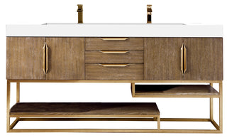 72.375 Inch Columbia Freestanding Vanity in Latte Oak / Glossy White Top