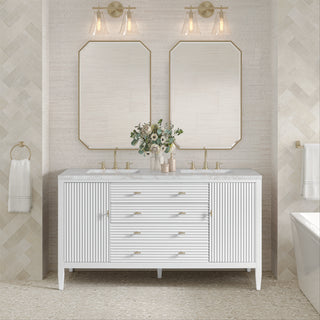 60 Inch Myrrin Freestanding Vanity in Bright White / Victorian Silver Top