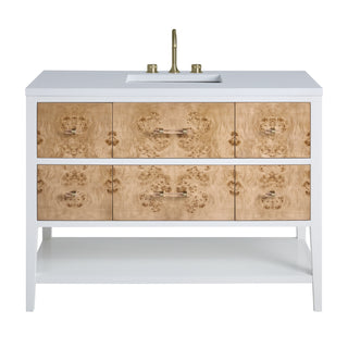 48 Inch Olena Freestanding Vanity in Polished White and Light Mappa Burl / White Zeus Top