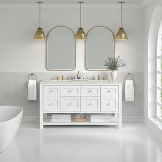60 Inch Breckenridge Freestanding Vanity in Bright White / Victorian Silver Top