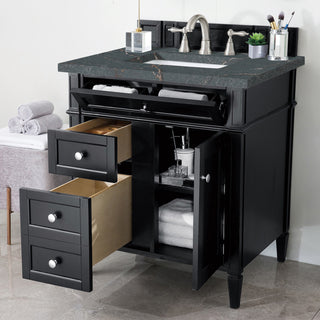 30 Inch Brittany Freestanding Vanity in Black Onyx / Parisien Bleu Top
