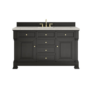 60 Inch Brookfield Freestanding Vanity in Black Onyx / Victorian Silver Top