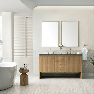 60 Inch Hudson Freestanding Vanity in Light Natural Oak / Parisien Bleu Top
