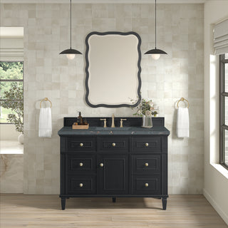 48 Inch Lorelai Freestanding Vanity in Black Onyx / Parisien Bleu Top