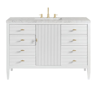 48 Inch Myrrin Freestanding Vanity in Bright White / Eternal Jasmine Pearl Top
