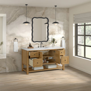 60 Inch Breckenridge Freestanding Vanity in Light Natural Oak / Arctic Fall Top