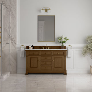 60 Inch Brookfield Freestanding Vanity in Honey Oak / Arctic Fall Top