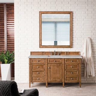 60 Inch Brittany Freestanding Vanity in Saddle Brown / Victorian Silver Top