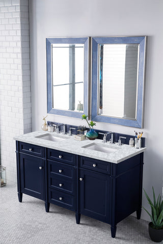 60 Inch Brittany Freestanding Vanity in Victory Blue / Carrara White Top