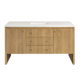 60 Inch Hudson Freestanding Vanity in Light Natural Oak / White Zeus Top