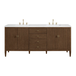 72 Inch Myrrin Freestanding Vanity in Mid-Century Walnut / Arctic Fall Top