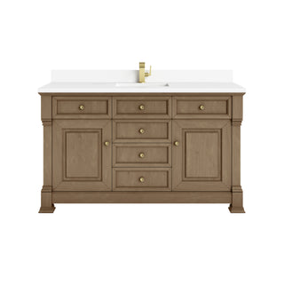 60 Inch Brookfield Freestanding Vanity in Pecan / White Zeus Top