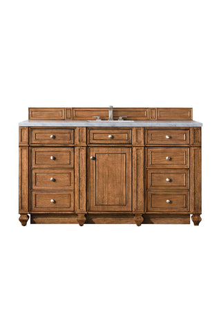 60 Inch Bristol Freestanding Vanity in Saddle Brown / Eternal Jasmine Pearl Top