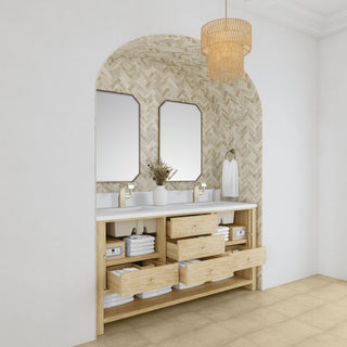 72 Inch Marigot Freestanding Vanity in Sunwashed Oak / White Zeus Top
