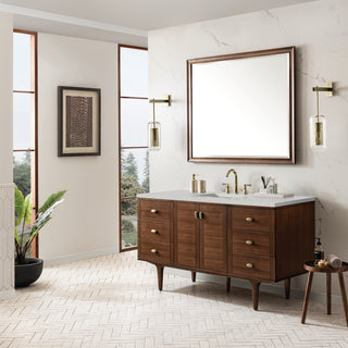 60 Inch Amberly Dual Mount Vanity in Mid-Century Walnut / Lime Delight Top