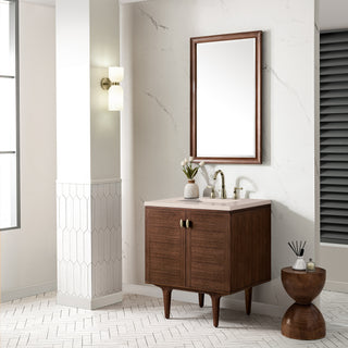 30 Inch Amberly Dual Mount Vanity in Mid-Century Walnut / Eternal Marfil Top