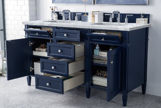 60 Inch Brittany Freestanding Vanity in Victory Blue / Carrara White Top