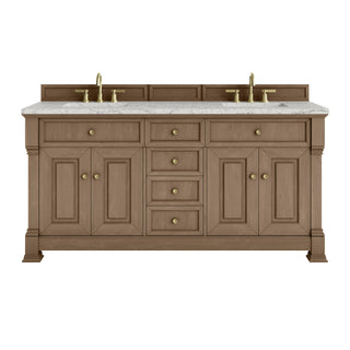 72 Inch Brookfield Freestanding Vanity in Pecan / Eternal Jasmine Pearl Top