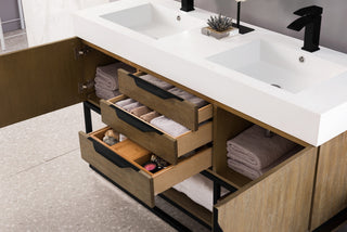 58.875 Inch Columbia Freestanding Vanity in Latte Oak / Glossy White Top