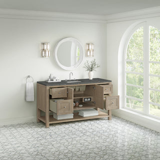 60 Inch Breckenridge Freestanding Vanity in Whitewashed Oak / Parisien Bleu Top