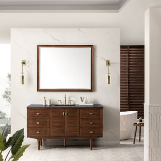 60 Inch Amberly Dual Mount Vanity in Mid-Century Walnut / Charcoal Soapstone Top