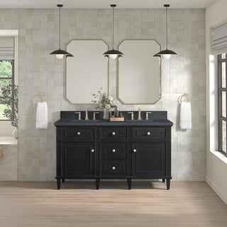 60 Inch Lorelai Freestanding Vanity in Black Onyx / Charcoal Soapstone Top