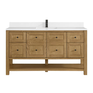 60 Inch Breckenridge Freestanding Vanity in Light Natural Oak / White Zeus Top