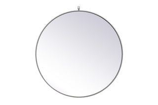 Metal frame round mirror with decorative hook 36 inch Grey