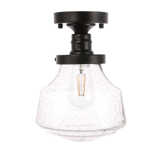 Lyle 1 light Black and Clear seeded glass Flush mount