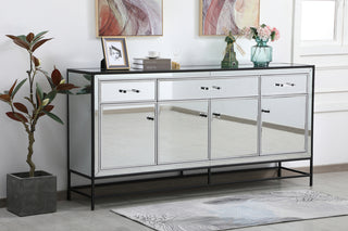 James 72 in. mirrored credenza in black