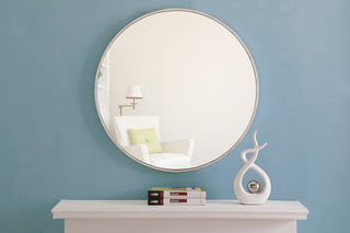 Metal frame Round Mirror 28 inch Silver finish