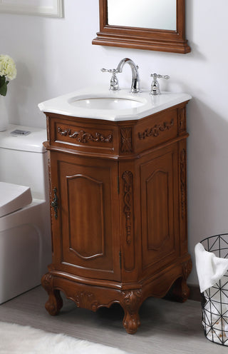 19 inch Single Bathroom vanity in teak with ivory white engineered marble