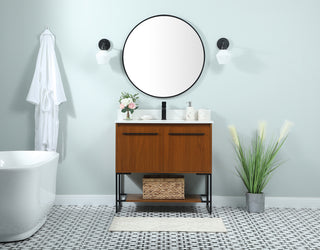 36 inch Single bathroom vanity in teak with backsplash