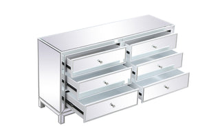 60 inch mirrored six drawer cabinet in white