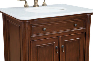 30 inch Single Bathroom vanity in Teak Color with ivory white engineered marble