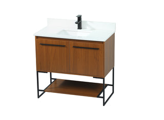 36 inch Single bathroom vanity in teak with backsplash