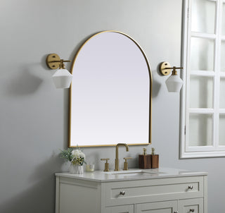 Metal Frame Arch Mirror 33x36 Inch in Brass