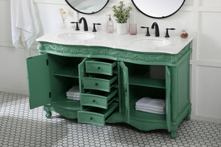 60 inch double Bathroom vanity in vintage mint with ivory white engineered marble