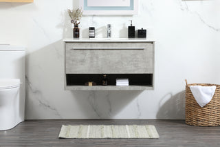 36 inch Single bathroom vanity in concrete grey with backsplash