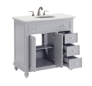 36 inch Single Bathroom vanity in Light Grey with ivory white engineered marble