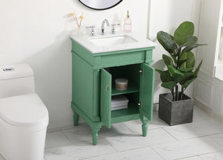 24 inch Single Bathroom vanity in vintage mint with ivory white engineered marble